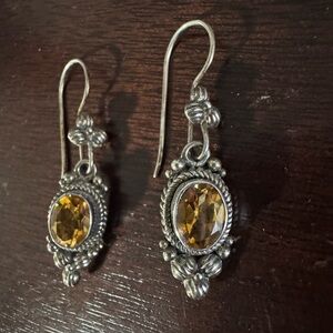 Elegant Sterling Silver and Genuine Gold/Yellow Gemstone Drop Earrings